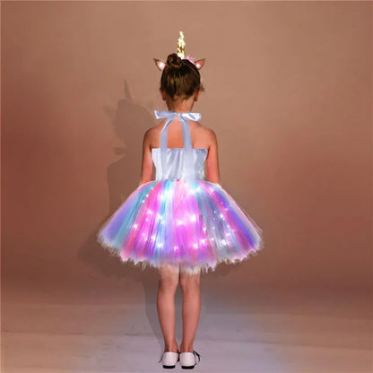 Girls Rainbow Light Up Sparkle Unicorn Dress