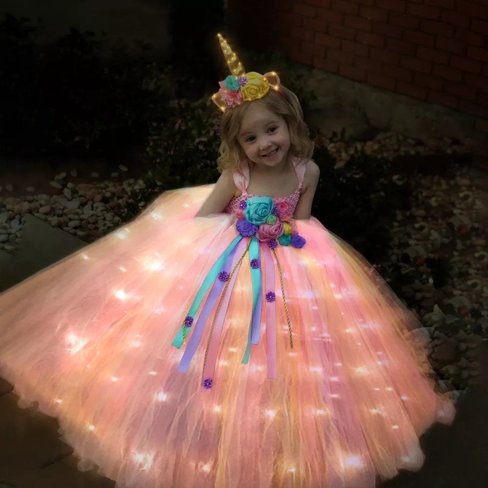 Unicorn LED Light Up Princess Dress - Perfect for Parties, Halloween, Christmas