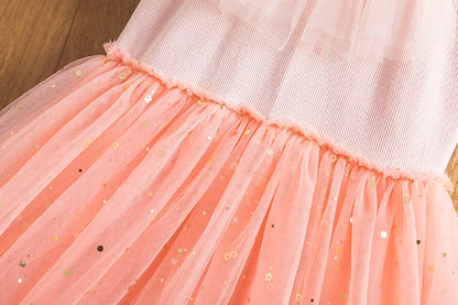 Robe de Princesse d'Été à Paillettes Sans Manches Tulle - Vêtements Fête d'anniversaire pour Enfants Jour de Pâques