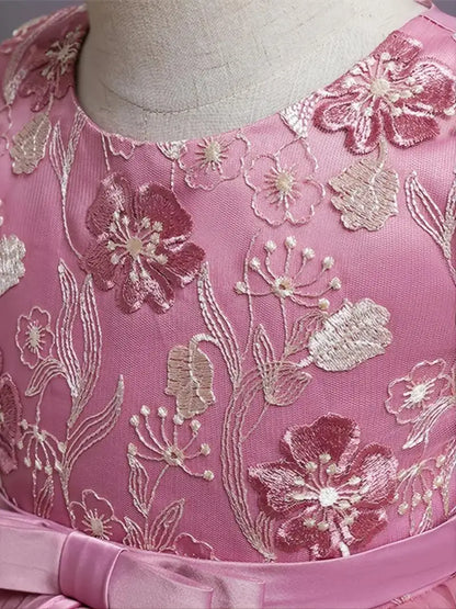 Girls Sleeveless Flower Embroidery Tutu Dress