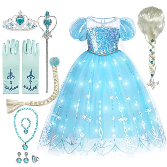 New Model 2024 LED Light Up Elsa Princess Dress Cosplay Costume