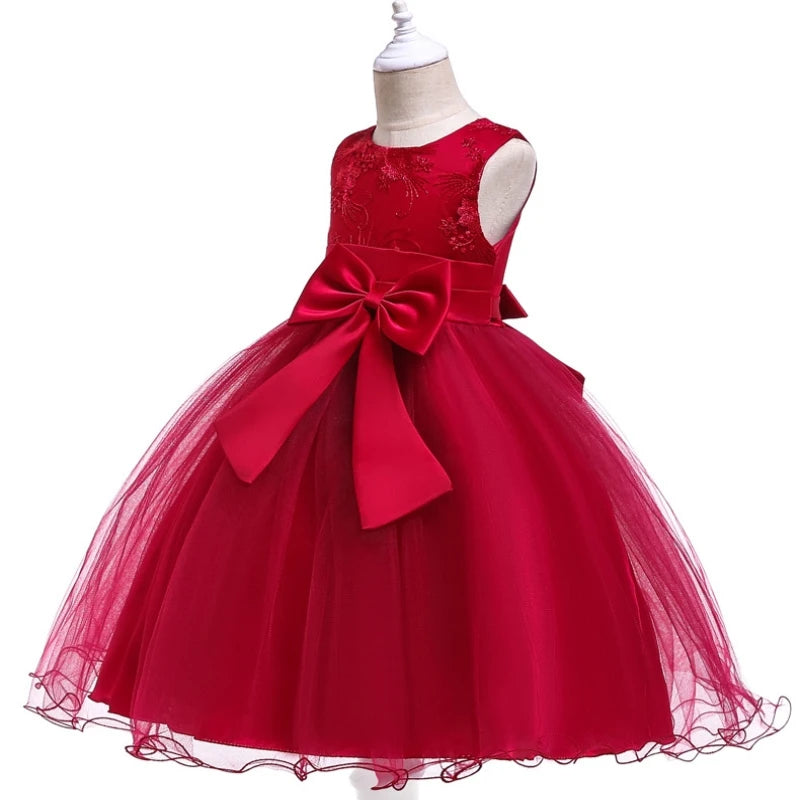 Flower Princess Dress Embroidered Bow Mesh - Perfect for Weddings Birthday Parties
