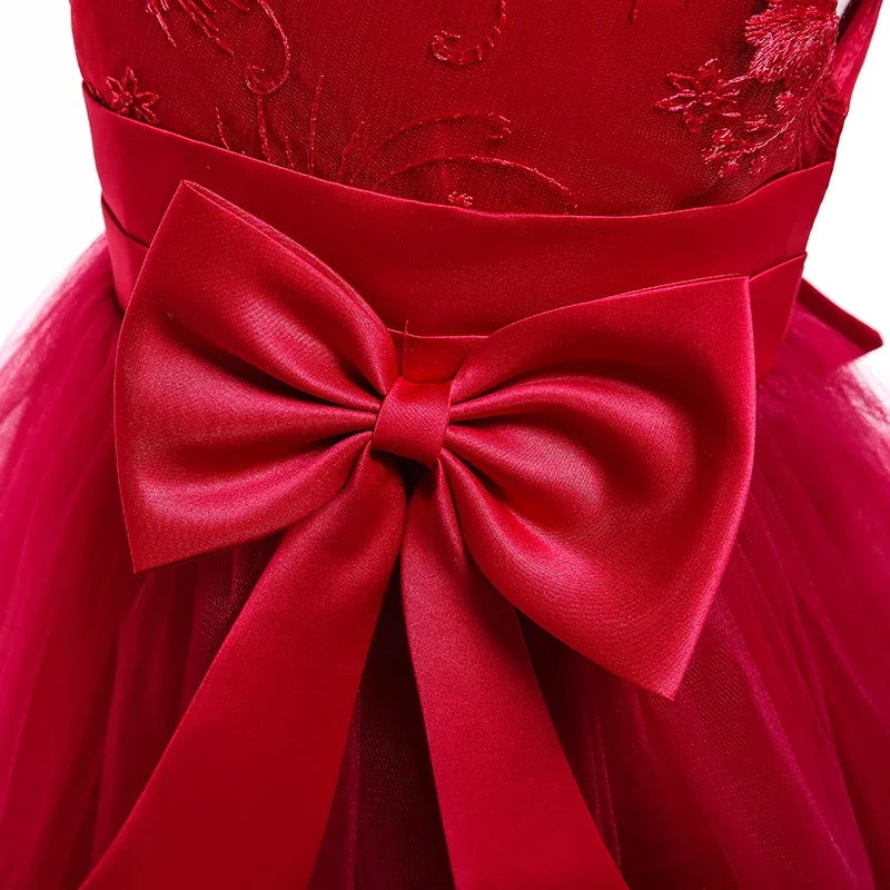 Robe de princesse fleurie en maille avec nœud brodé – Parfait pour les mariages, fêtes d'anniversaire