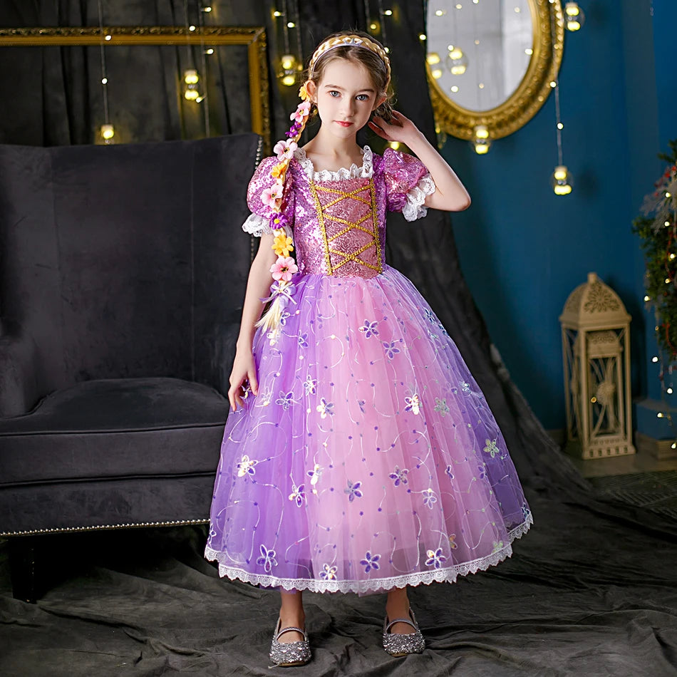 Tangled Princess Dress, Costume Birthday Party Outfit 2-10 Years