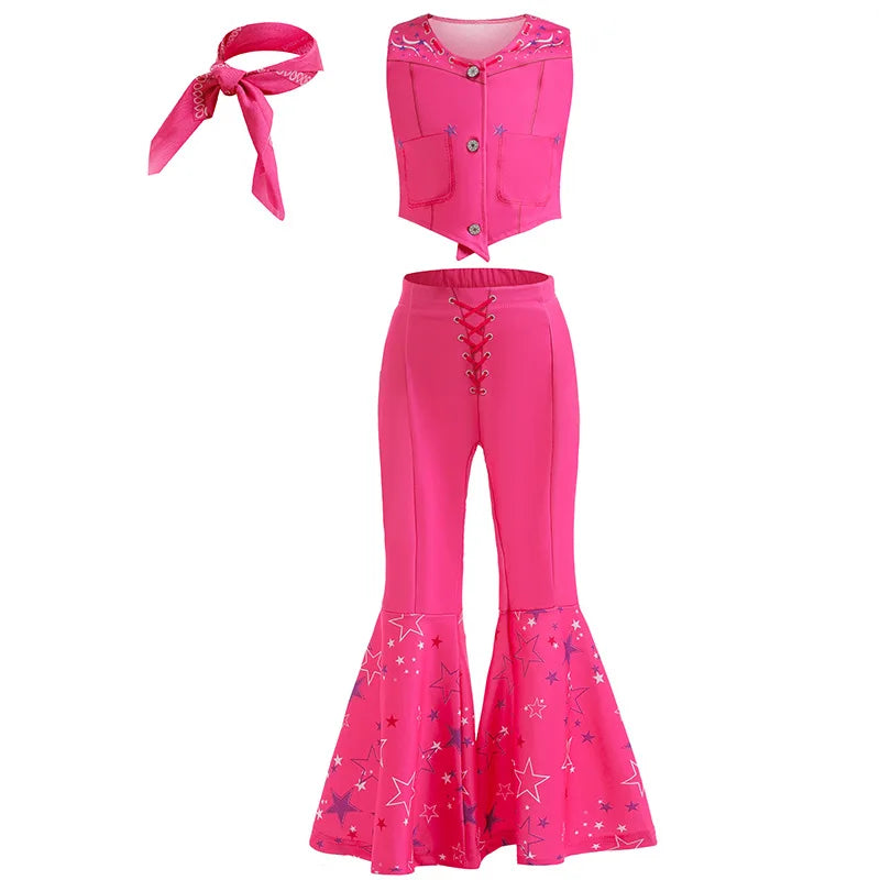 Robe à carreaux rose Barbie et gilet rose étoilé - Parfait pour une fête d'anniversaire