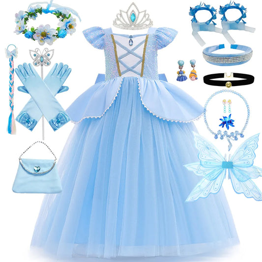Princess Fancy Cinderella Dress-Up Party Outfit with Gloves Garland
